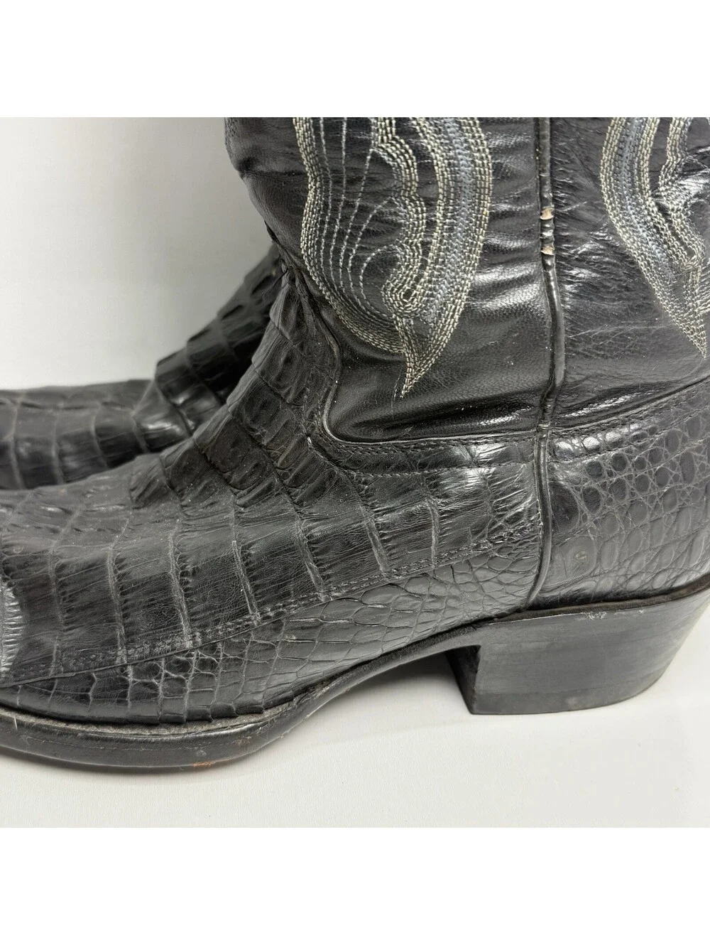 El General Mens 8.5 Black Leather Alligator Rodeo Exotic Western Cowboy Boot Vtg